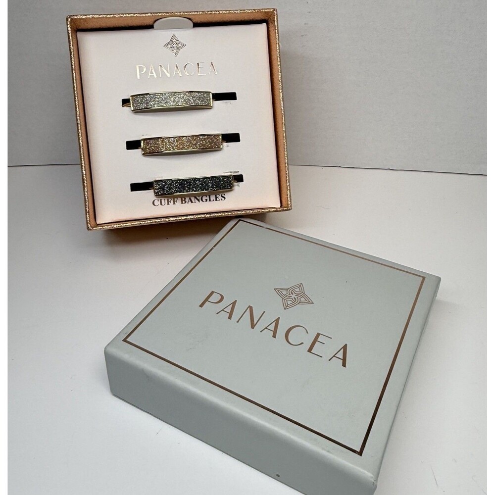 Panacea Gold Tone Glitter Curved Bar Cuff Bracelet 3 Piece Gift Set One Size New